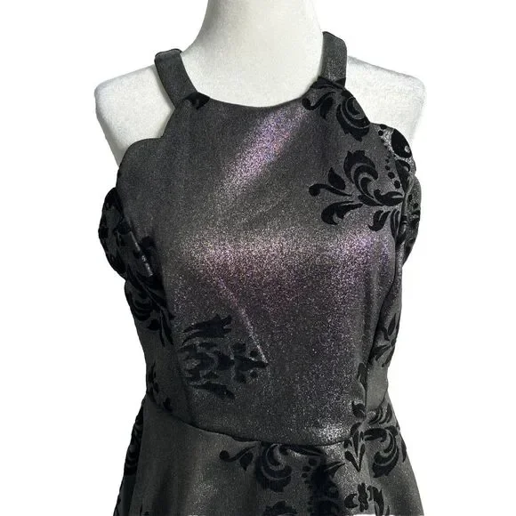 Fairygoth Silver And Black dress Velvet Design Fit and Flare Whimsigoth SZ XL - Picture 2 of 12
